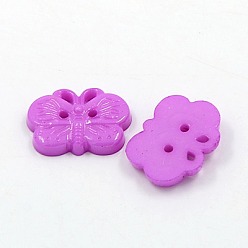 Medium Orchid Acrylic Buttons, 2-Hole, Dyed, Butterfly, Medium Orchid, 18x14x3mm, Hole: 1mm
