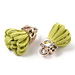 Vert Jaune Faux suède pendentif pompon décorations, avec extrémités de cordon en plastique ccb or rose, vert jaune, 25~26.5x13.5~20mm, Trou: 3mm