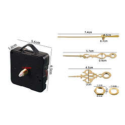 Golden Plastic Long Shaft Clock Movement Mechanism, with Aluminum Pointer & Other Alloy Accessories, Golden, 12~74x6~56x2~16mm
