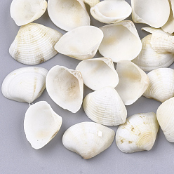 Blanc Floral Clam shell beads, perles non percées / sans trou, floral blanc, 14~20x17~26x5~6 mm, environ 530~590 pcs / 500 g
