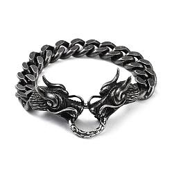 Черный Цвет Металла 304 браслеты-цепочки с кубинскими звеньями из нержавеющей стали в виде головы дракона для мужчин и женщин, металлический черный , 8-1/2 дюйм (21.7 см)