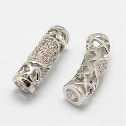 Platine Micro cuivres ouvrent cubes perles tube de zircone, sans plomb et sans nickel, platine, 21.5x7x6.1mm, Trou: 3.5mm
