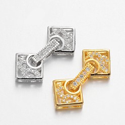 Mixed Color Rhombus Brass Micro Pave Cubic Zirconia Fold Over Clasps, Lead Free & Nickel Free, Mixed Color, 26x12.5x4.5mm, Hole: 1x3mm