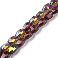 Coconut Brown Transparent Electroplate Glass Beads Strands, AB Color Plated, Faceted, Teardrop, Coconut Brown, 9x6.2x5mm, Hole: 1.2mm, about 71pcs/strand, 25''(63.5cm)