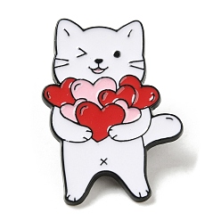 Cat Shape Valentine's Day Theme Black Zinc Alloy Brooches, Cat & Heart Enamel Pins for Women, Cat Shape, 30x22x1mm