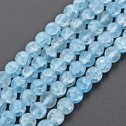 Cornflower Blue Crackle Glass Beads Strands, Dyed & Heated, Frosted, Round, Cornflower Blue, 6mm, Hole: 1mm, about 65~68pcs/strand, 15.35~15.75 inch(39~40cm)