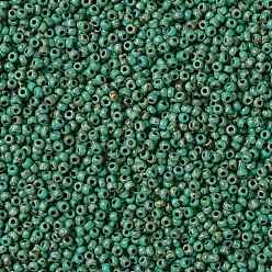 (RR4514) Opaque Turquoise Blue Picasso MIYUKI Round Rocailles Beads, Japanese Seed Beads, (RR4514) Opaque Turquoise Blue Picasso, 8/0, 3mm, Hole: 1mm, about 422~455pcs/bottle, 10g/bottle