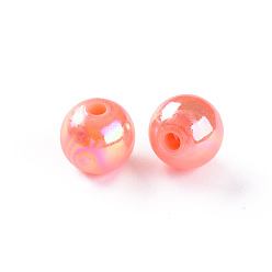 Dark Salmon Opaque Acrylic Beads, AB Color Plated, Round, Dark Salmon, 10x9mm, Hole: 2mm, about 940pcs/500g