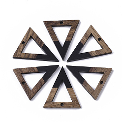 Black Resin & Walnut Wood Pendants, Triangle, Black, 27.5x24x3.5mm, Hole: 1.8mm