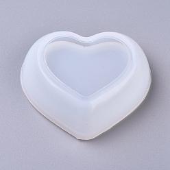 Blanco Moldes de silicona diy heart dish, moldes de resina, para resina uv, fabricación de joyas de resina epoxi, blanco, 72x83x25 mm, tamaño interno: 57x72 mm y 41x51 mm.