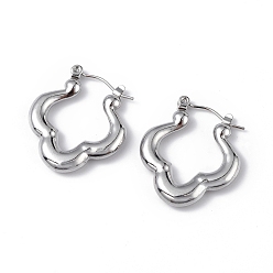 Stainless Steel Color 304 Stainless Steel Flower Hoop Earrings for Women, Stainless Steel Color, 25x22x4mm, Pin: 0.6mm