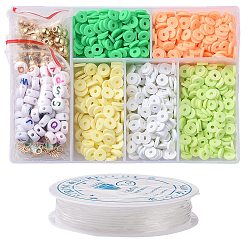 Couleur Mélangete Kit de fabrication de bracelets en perles d'argile polymère, bricolage, pour la saint-patrick, couleur mixte, 6x1mm, Trou: 2mm