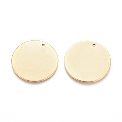 Oro Revestimiento iónico (ip) 304 colgantes de acero inoxidable, estampar etiqueta en blanco, plano y redondo, dorado, 25x1 mm, agujero: 1.4 mm