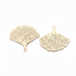 Light Gold Brass Pendants, Etched Metal Embellishments, Ginkgo Leaf, Light Gold, 30x33x0.3mm, Hole: 1.4mm
