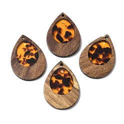 Naranja Oscura Colgante de madera y resina, encantos de lágrima, naranja oscuro, 38x25.5x3 mm, agujero: 2 mm