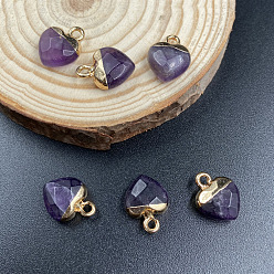 Amethyst Natural Amethyst Charms, with Golden Tone Metal Loops, Heart, 14x10mm