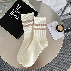 White Cotton Knitting Socks, Winter Warm Thermal Socks, Stripe Pattern, White, 300x70mm