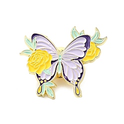 Lila Flor mariposa pin de esmalte, insignia de aleación chapada en oro para ropa de mochila, lila, 25x30.5x1.5 mm