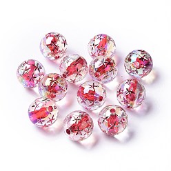 Red Transparent Acrylic Beads, Trace A Design in Gold, Round, Red, 16x16mm, Hole: 2.5mm