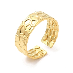 Real 18K Gold Plated Ion Plating(IP) 304 Stainless Steel Cuff Wide Band Finger Rings, Texture Open Rings for Women, Real 18K Gold Plated, Inner Diameter: 18mm