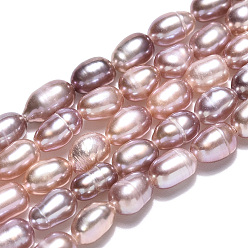 Cardo Hilos de perlas de agua dulce cultivadas naturales, cuentas barrocas de arroz con perlas keshi, cardo, 4.5~8.2x3.5~4 mm, agujero: 0.7~0.8 mm, sobre 53~63 unidades / cadena, 13.98 pulgada (35.5 cm)