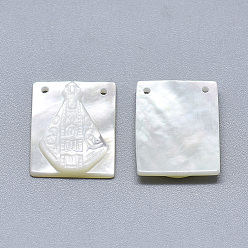 Seashell Color Natural White Shell Mother of Pearl Shell Pendants, Rectangle with Carved Cleopatra, Seashell Color, 15x12x2.5mm, Hole: 0.8mm