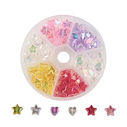 Mixed Color Eco-Friendly Transparent Acrylic Beads, Star and Heart, Mixed Color, 8~10x8x3~4mm, Hole: 1.5mm, 110pcs/box