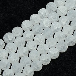 Clear Synthetic Frosted Crackle Quartz Round Beads Strands, Dyed, Clear, 8mm, Hole: 1mm, about 50pcs/strand, 16 inch