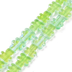 Césped Verde Transparentes cuentas de vidrio electroplate hebras, color de ab chapado, oso, verde césped, 9~9.5x8x2.5 mm, agujero: 0.7 mm, sobre 45 unidades / cadena, 16.46 pulgada (41.8 cm)