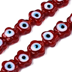 Red Handmade Evil Eye Lampwork Beads Strands, Flower, Red, 11x12x6mm, Hole: 1.6mm, about 33pcs/strand, 14.57 inch(37cm)