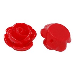 Rouge Des perles de résine opaques, fleur rose, rouge, 9x7mm, Trou: 1mm