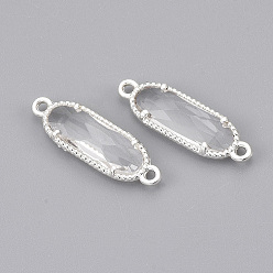 Clear Glass Links, with Silver Color Plated Eco-Friendly Alloy Findings, Faceted, Oval, Clear, 21x7x3mm, Hole: 1.2mm
