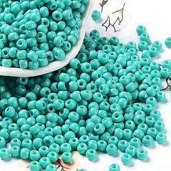 Verdemar Claro Hornear bolas de semillas de vidrio de pintura, rondo, verde mar claro, 4x3 mm, agujero: 1.2 mm, sobre 7650 unidades / libra