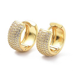 Real 18K Gold Plated Brass Micro Pave Cubic Zirconia Hoop Earrings, Long-Lasting Plated, Ring, Cadmium Free & Lead Free, Real 18K Gold Plated, 15x17x7.5mm, Pin: 1mm