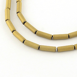 Golden Plated Tube Electroplate Non-magnetic Synthetic Hematite Bead Strands, Matte Style, Golden Plated, 9x3mm, Hole: 1mm, about 46pcs/strand, 16.1 inch