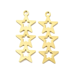 Real 24K Gold Plated Brass Pendants, Cadmium Free & Lead Free, Star Charm, Long-Lasting Plated, Real 24K Gold Plated, 24.5x9x0.6mm, Hole: 1.5mm