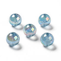 Cielo Azul Perlas de acrílico iridiscentes arcoíris transparentes chapadas en uv, perlas de brillo, rondo, el cielo azul, 15.5~16x15.5 mm, agujero: 2.6~2.7 mm