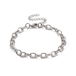 Stainless Steel Color 304 Stainless Steel Cable Chain Bracelet for Men Women, Stainless Steel Color, 7-1/8 inch(18cm), Link: 8x6x1.2mm