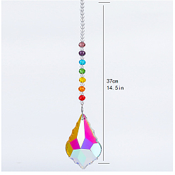 Colorful Chakra Theme K9 Crystal Glass Big Pendant Decorations, Hanging Sun Catchers, Maple Leaf, Colorful, 37cm