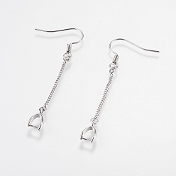 Platinum Brass Earring Hooks, with Ice Pick Pinch Bails and Twisted Chains, Long-Lasting Plated, Lead Free & Cadmium Free, Platinum, 53x6x3mm, 21 Gauge, Pin: about 0.7mm