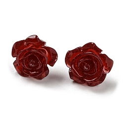 Dark Red Resin Rose Flower Stud Earrings with 316 Stainless Steel Pins, Dark Red, 14~14.5x14~14.5mm