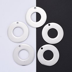 Stainless Steel Color 304 Stainless Steel Pendants, Manual Polishing, Stamping Blank Tag, Circle Ring, Stainless Steel Color, 30x1.8mm, Hole: 1.6mm