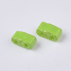 Lime Green 2-Hole Glass Seed Beads, Opaque Spray Painted or Transparent Spray Painted, Rectangle, Lime Green, 4.5~5.5x2x2~2.5mm, Hole: 0.5~0.8mm