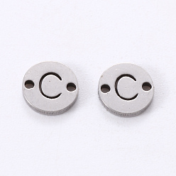 Letter C 201 Stainless Steel Links, Laser Cut, Flat Round with Letter, Letter.C, 6x6x1mm, Hole: 0.8mm