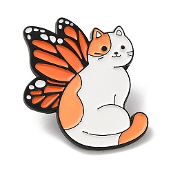 Orange Chat avec des épingles en émail à ailes de papillon, badge en alliage noir pour femme, orange, 31x26.5x1.3mm