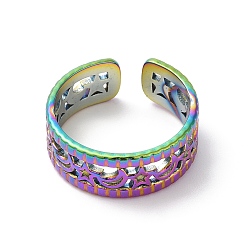 Rainbow Color Chapado en iones (ip) 304 anillo abierto de luna y estrella de acero inoxidable para mujer, color del arco iris, tamaño de EE. UU. 6 (16.5 mm)