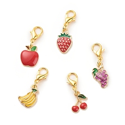 Mixed Color Alloy Enamel Fruit Pendant Decorations, Lobster Clasp Charms, for Keychain, Purse, Backpack Ornament, Mixed Color, 26~30mm
