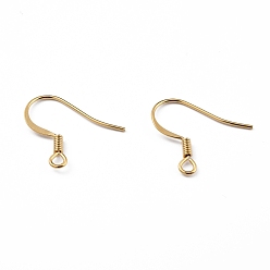 Real 24K Gold Plated Brass Earring Hooks, Ear Wire, with Horizontal Loop, Real 24K Gold Plated, 16~18x16~18x1.5mm, Hole: 2mm, 20 Gauge, Pin: 0.8mm