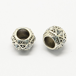 Crystal Alloy Rhinestone European Beads, Rondelle Large Hole Beads, Antique Silver, Crystal, 11x8~9mm, Hole: 5~6mm