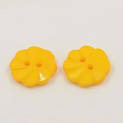 Or Boutons acryliques, 2-trou, teint, fleur, or, 13x3mm, Trou: 2mm